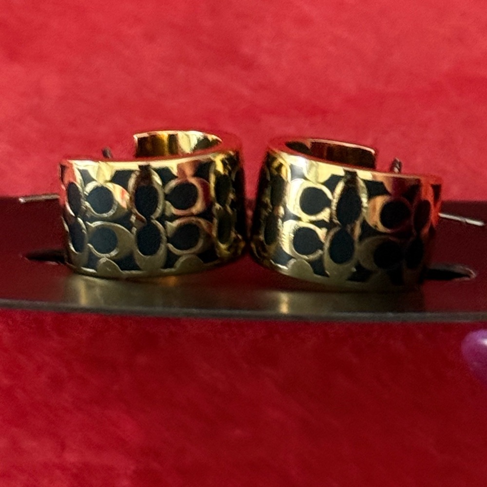 Coach Gold and Black Hoop Earrings. NWT - Picture 4 of 9
